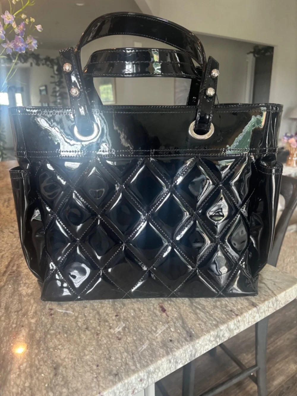 Chanel Medium CoCo Ming Black Quilted Patent Tote Silver HW 13 series